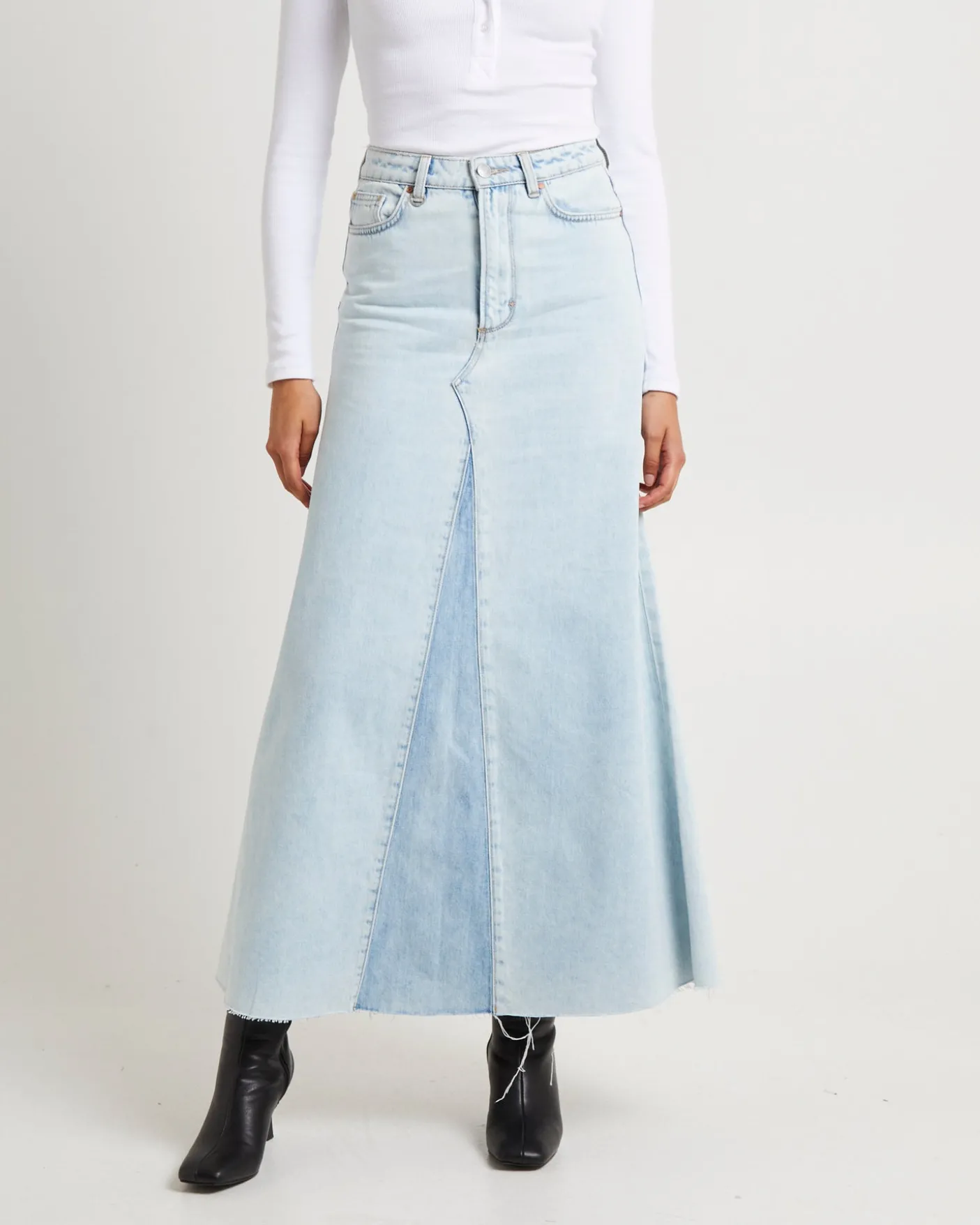 Rework Denim Maxi Skirt - Light Bleach/French Contrast