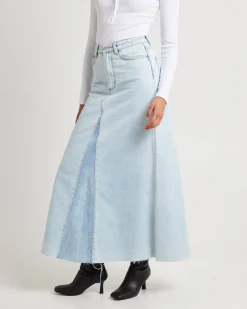 Rework Denim Maxi Skirt - Light Bleach/French Contrast