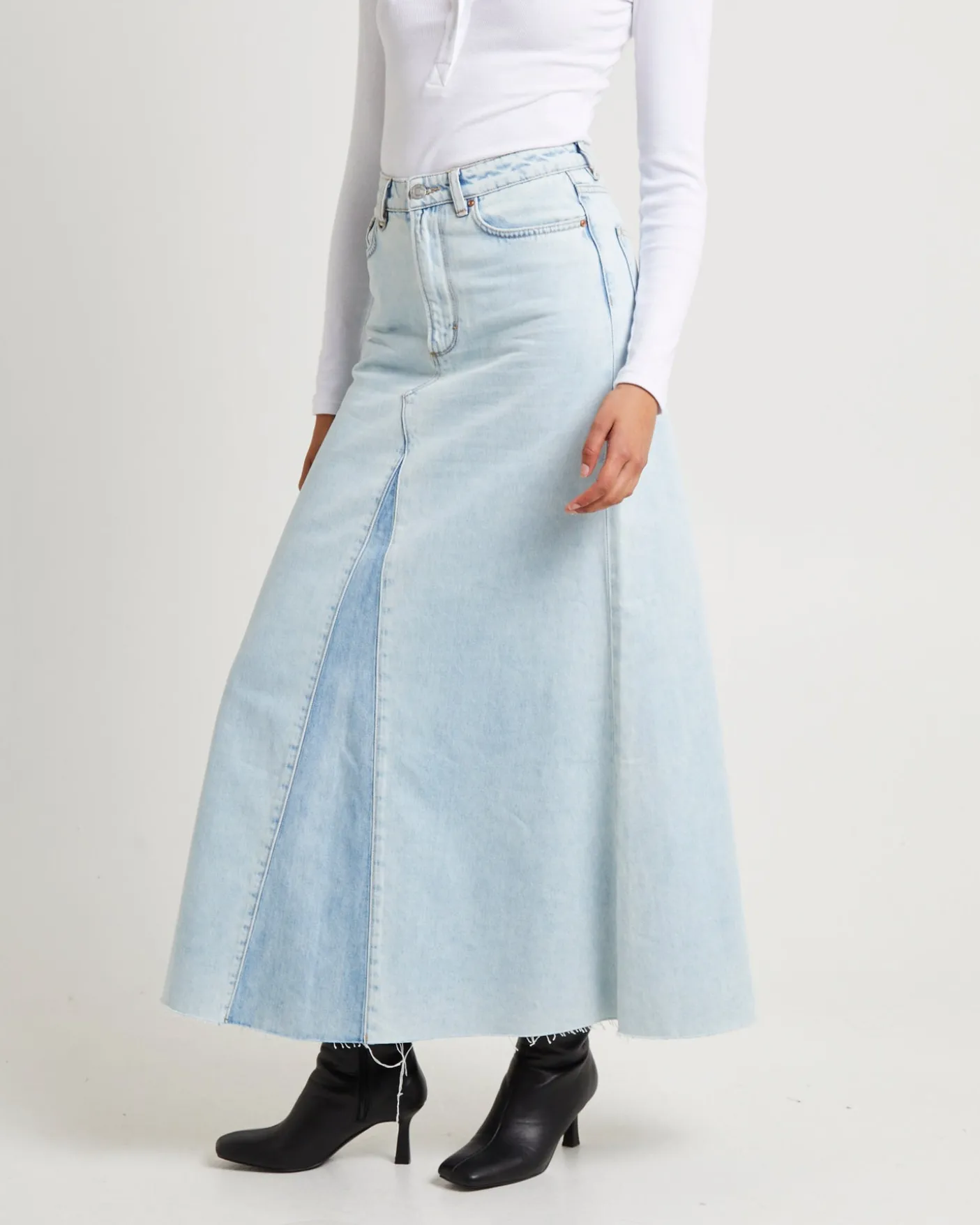 Rework Denim Maxi Skirt - Light Bleach/French Contrast