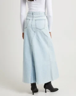 Rework Denim Maxi Skirt - Light Bleach/French Contrast