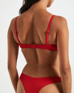 Rib Cut Out Underwire Bikini Top in Red