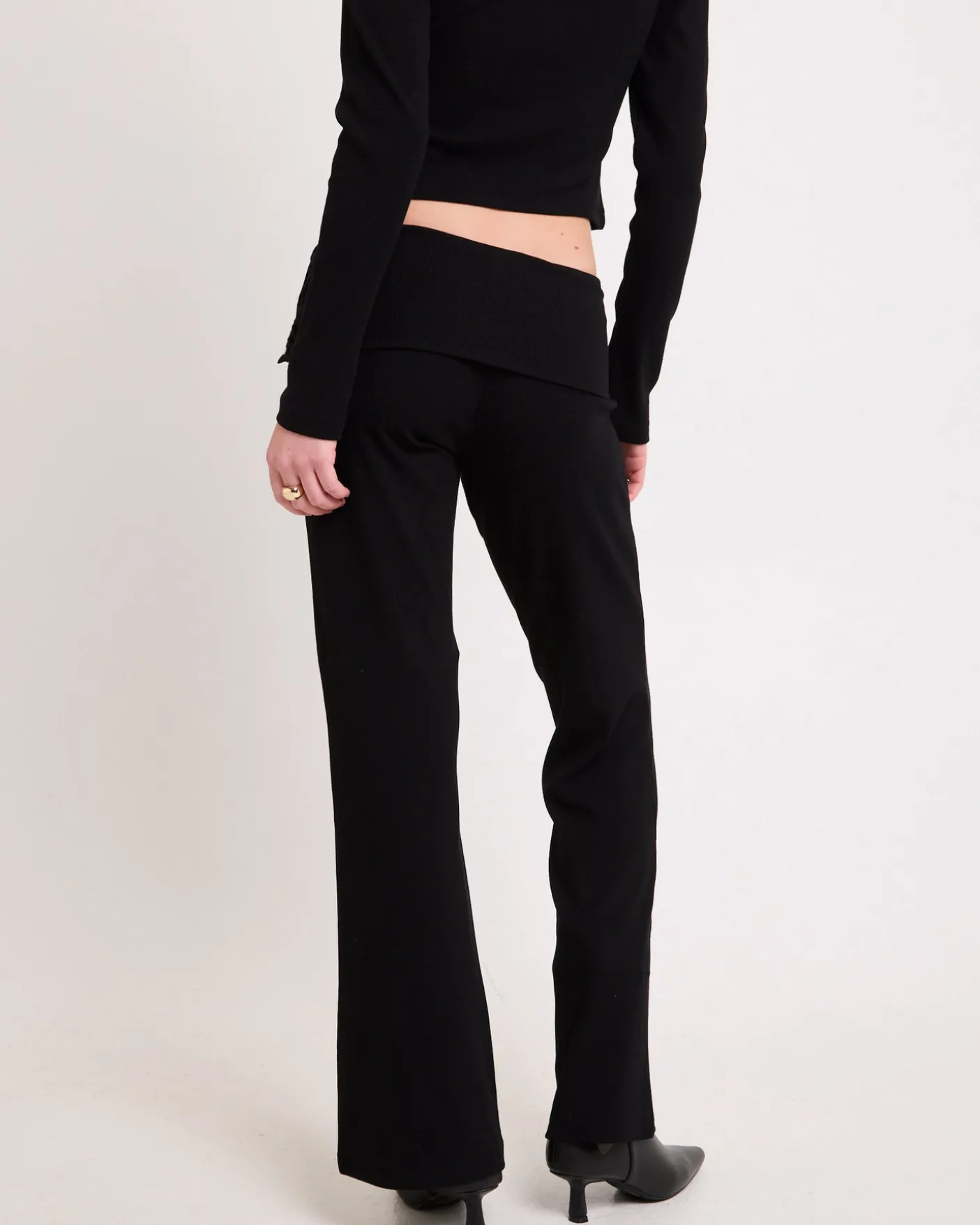 Rib Fold Waist Flare Pants