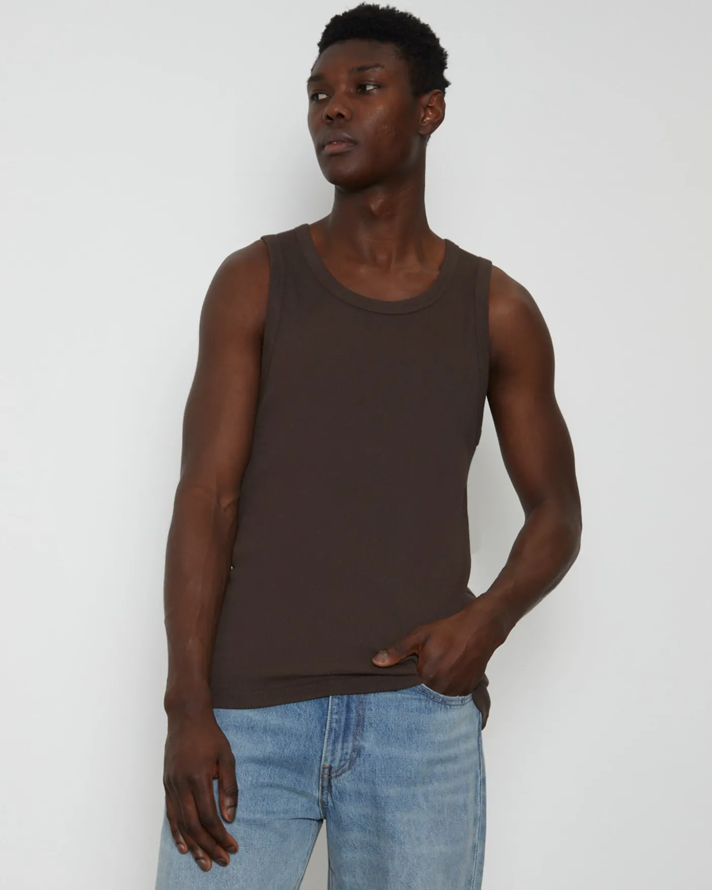 Rib Singlet in Umber Brown