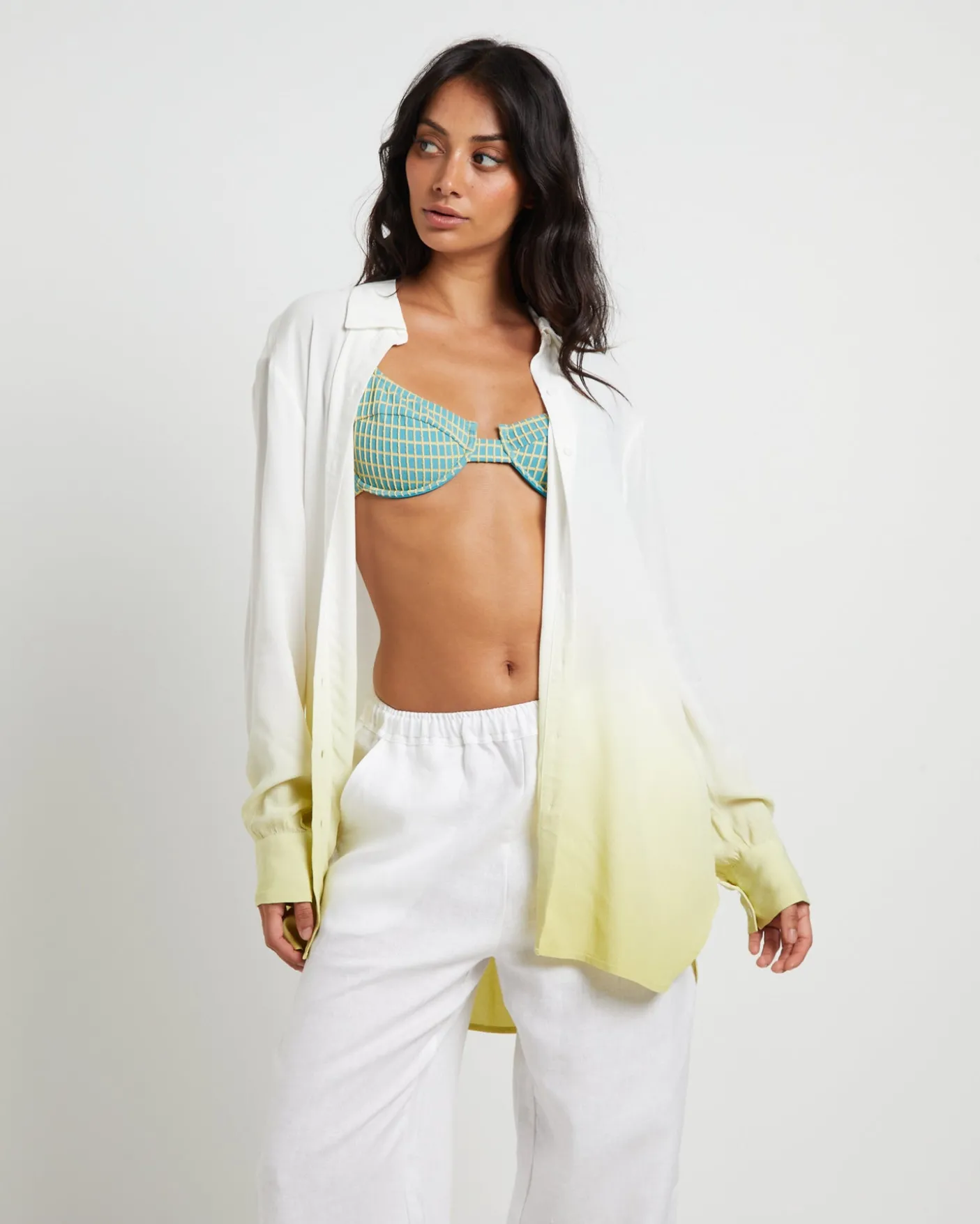 Rochelle Dip Dye Long Sleeve Shirt in Citrus Green
