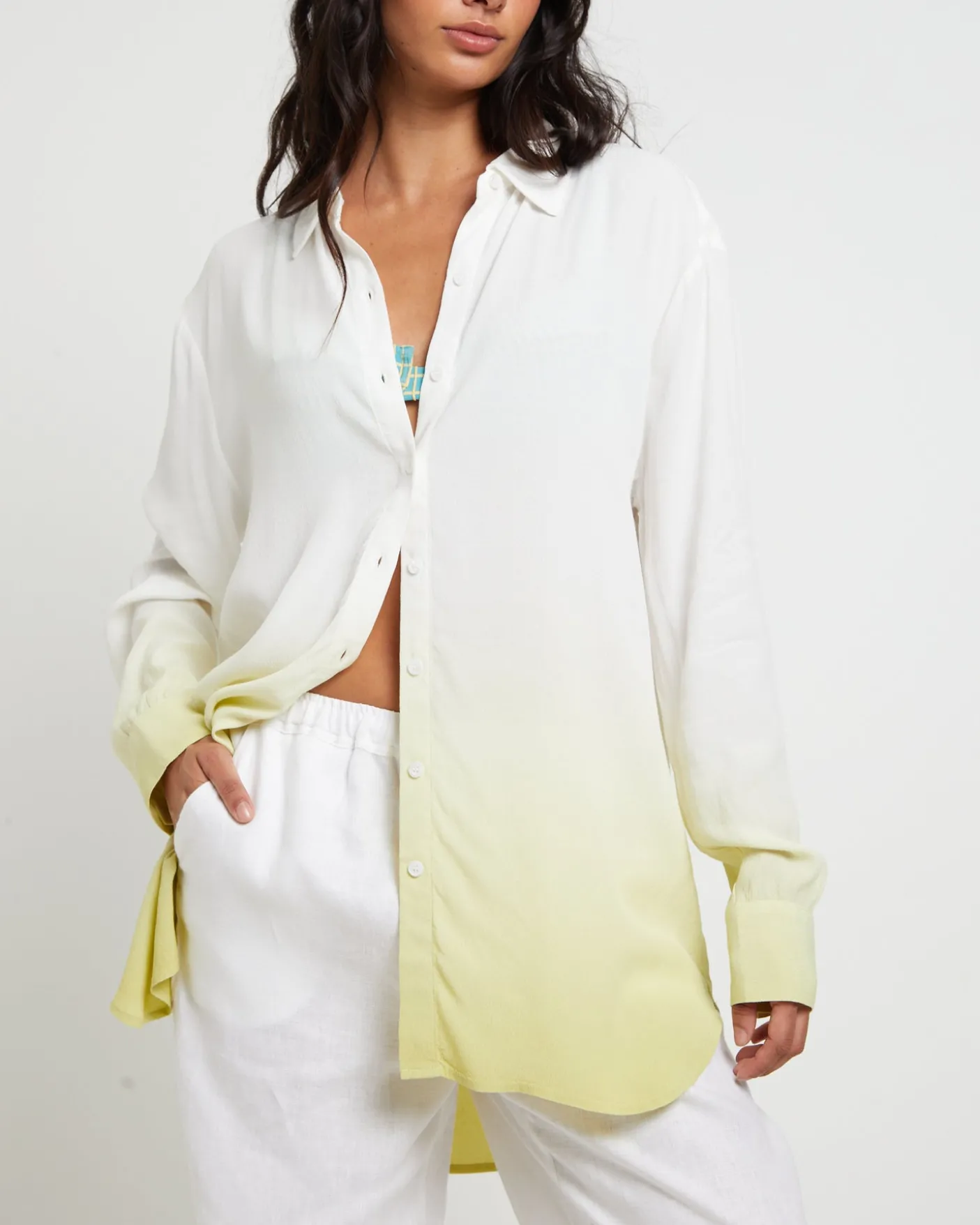Rochelle Dip Dye Long Sleeve Shirt in Citrus Green