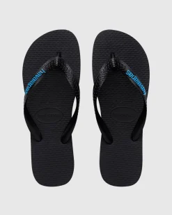 Rubber Logo Thongs Black/Blue