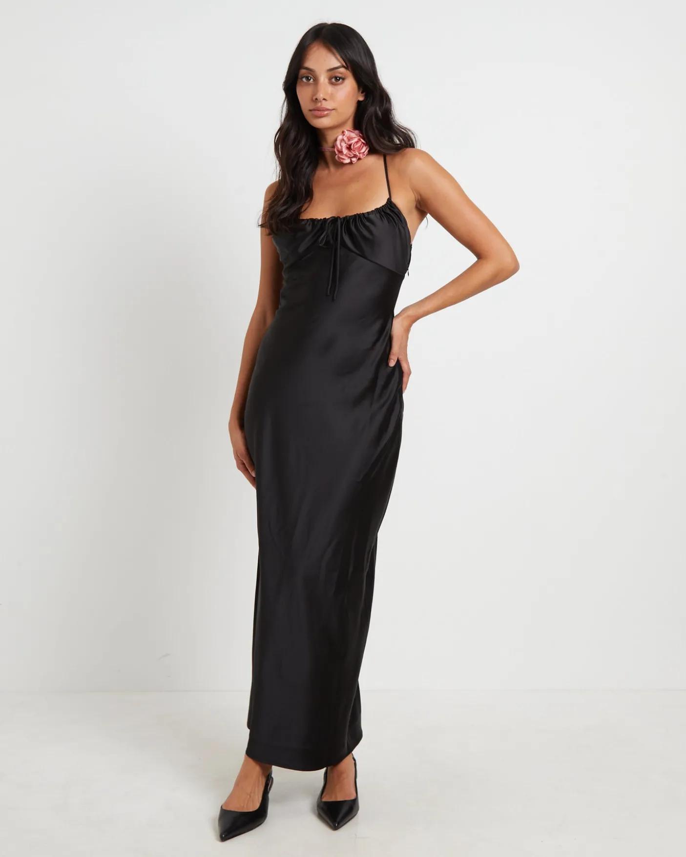 Ruby Romantic Maxi Slip Dress in Black