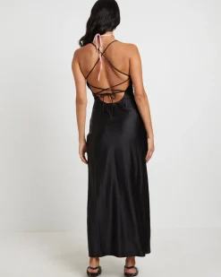 Ruby Romantic Maxi Slip Dress in Black