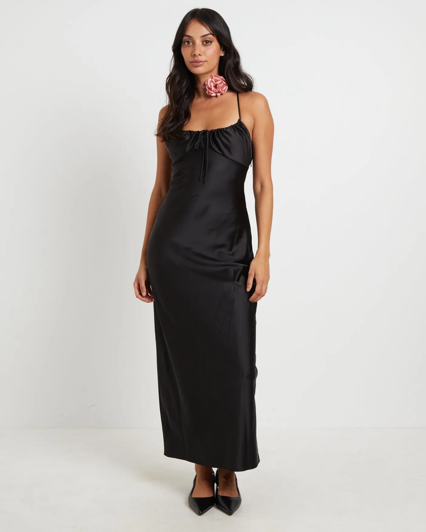 Ruby Romantic Maxi Slip Dress in Black