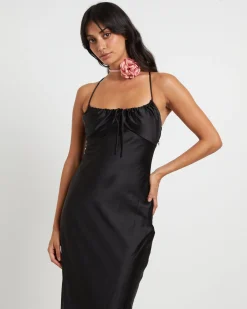 Ruby Romantic Maxi Slip Dress in Black