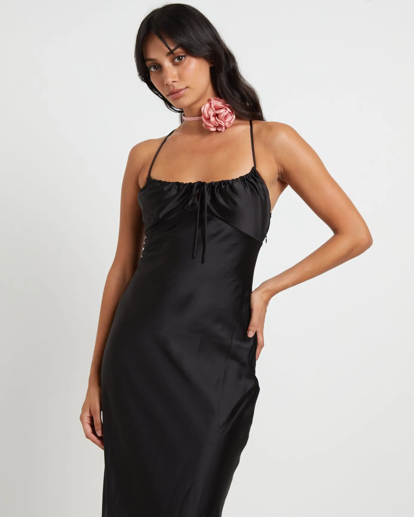 Ruby Romantic Maxi Slip Dress in Black