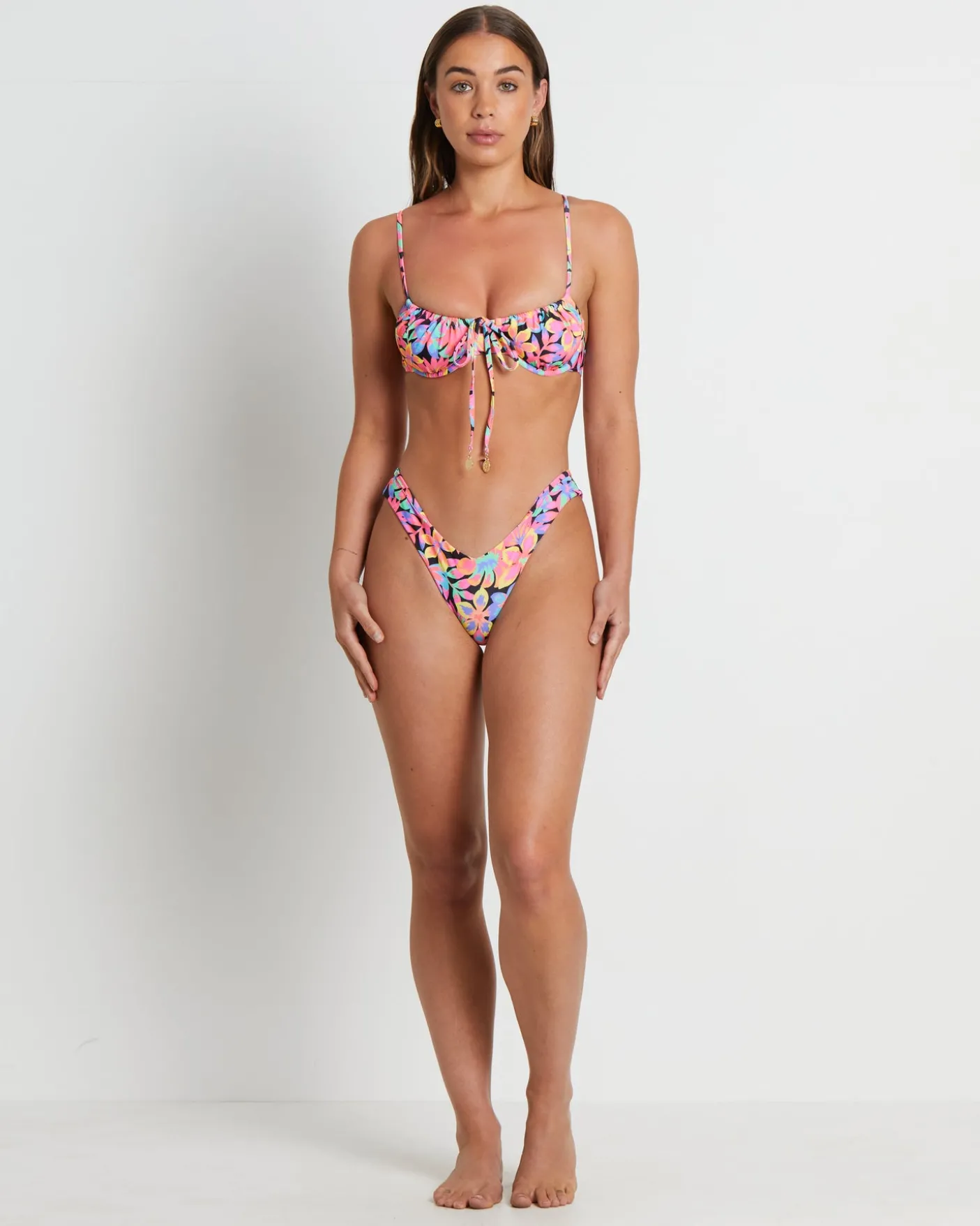 Ruched Underwire Bra Bikini Top in Disco Doll