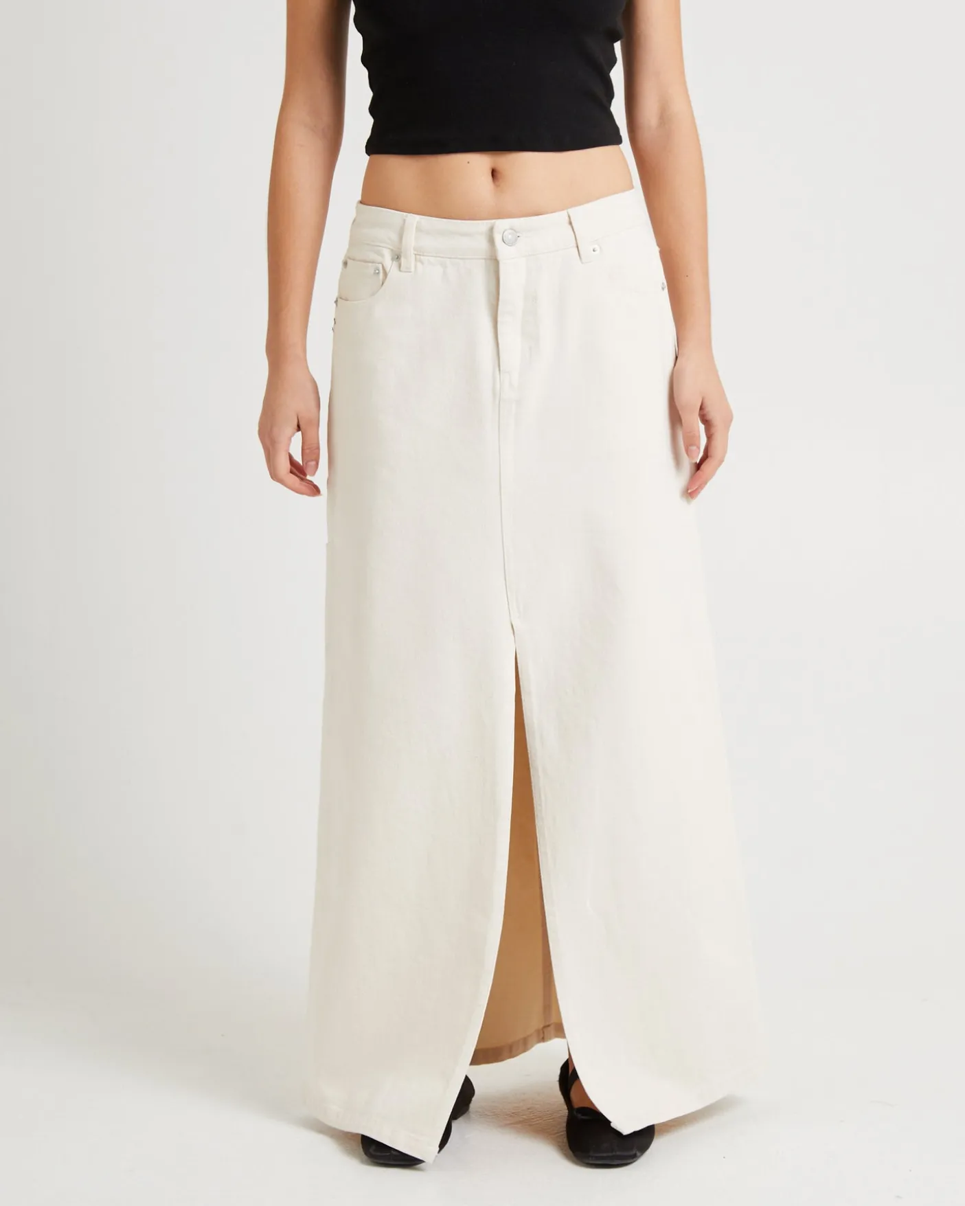 90s Mid Denim Maxi Skirt Unbleached