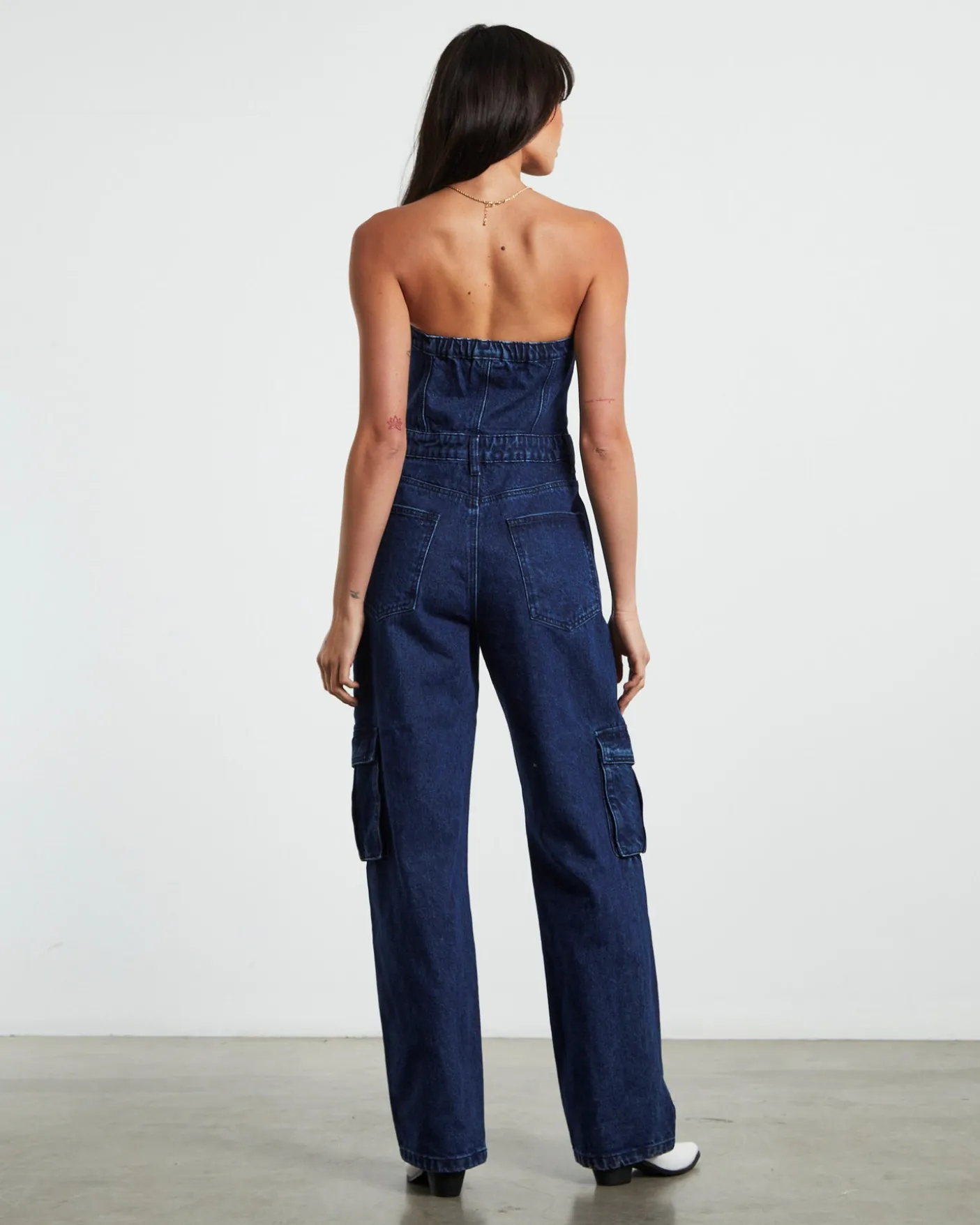 Sabrine Strapless Denim Boiler Suit Ink Blue