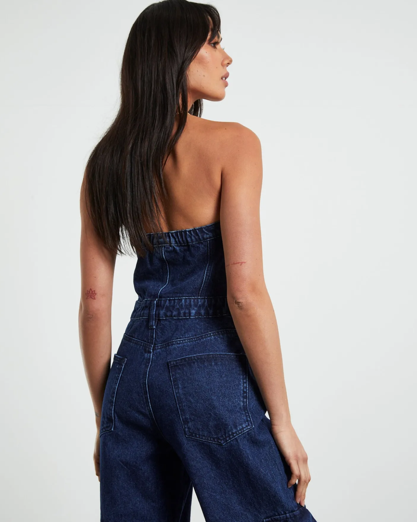 Sabrine Strapless Denim Boiler Suit Ink Blue