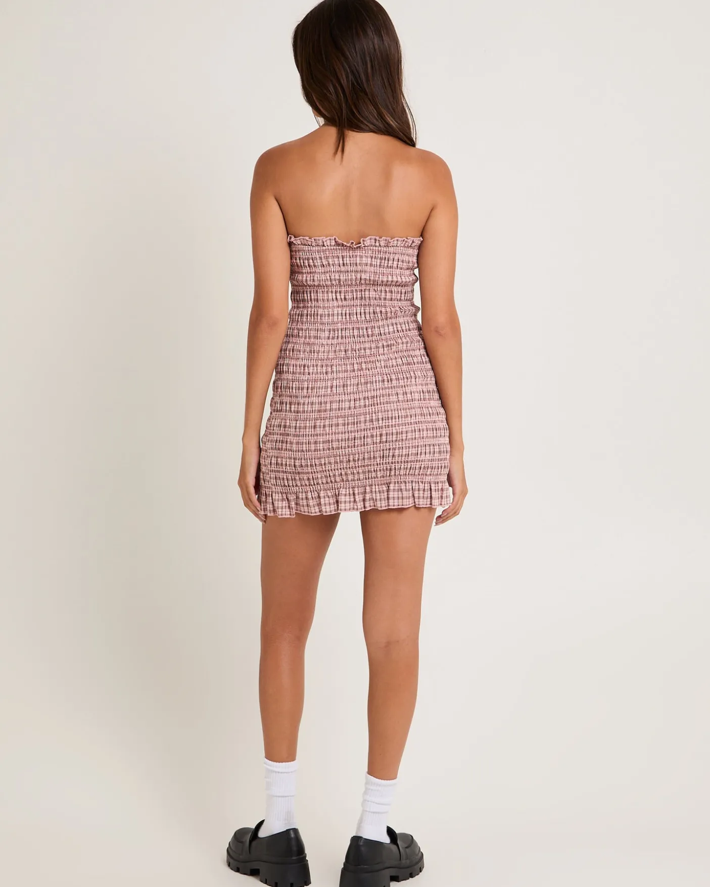 Sandra Gingham Bandeau Mini Dress