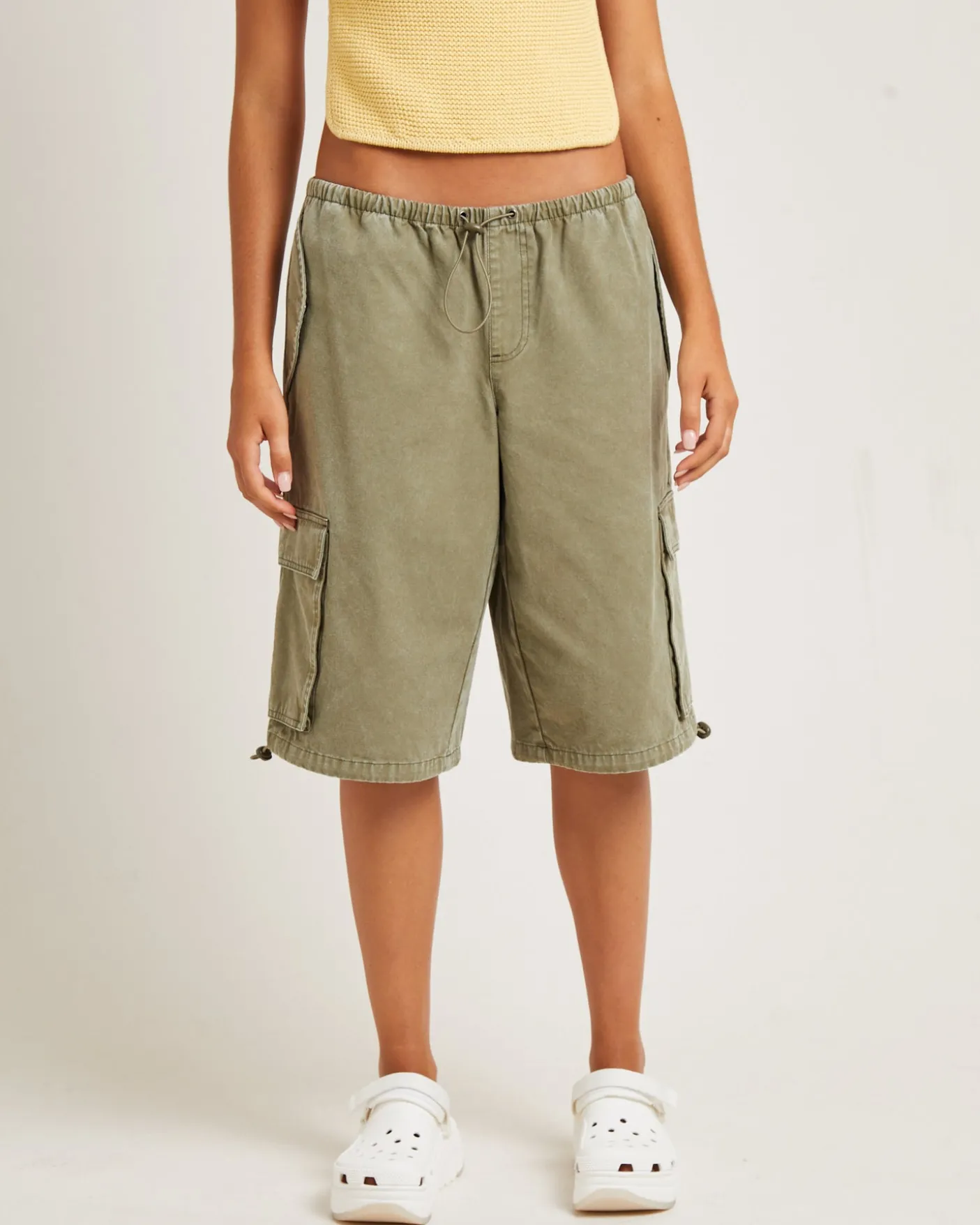 Shallows Cargo Jort Shorts in Khaki