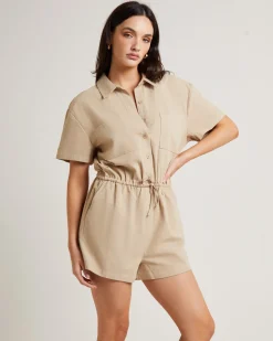 Shelly Short Sleeve Playsuit in Oat