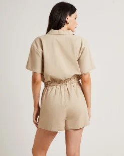 Shelly Short Sleeve Playsuit in Oat