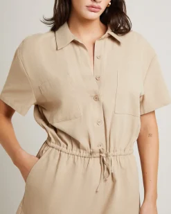 Shelly Short Sleeve Playsuit in Oat