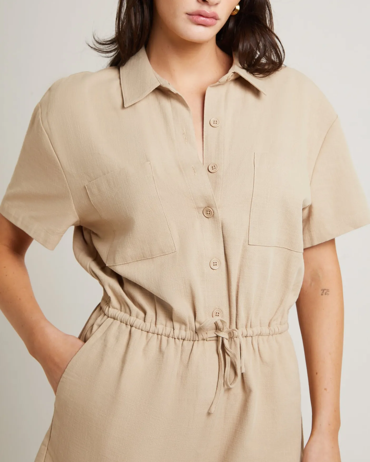 Shelly Short Sleeve Playsuit in Oat