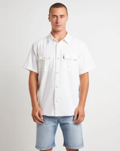 Short Sleeve Relaxed Fit Western Shirt in Newman Ecru