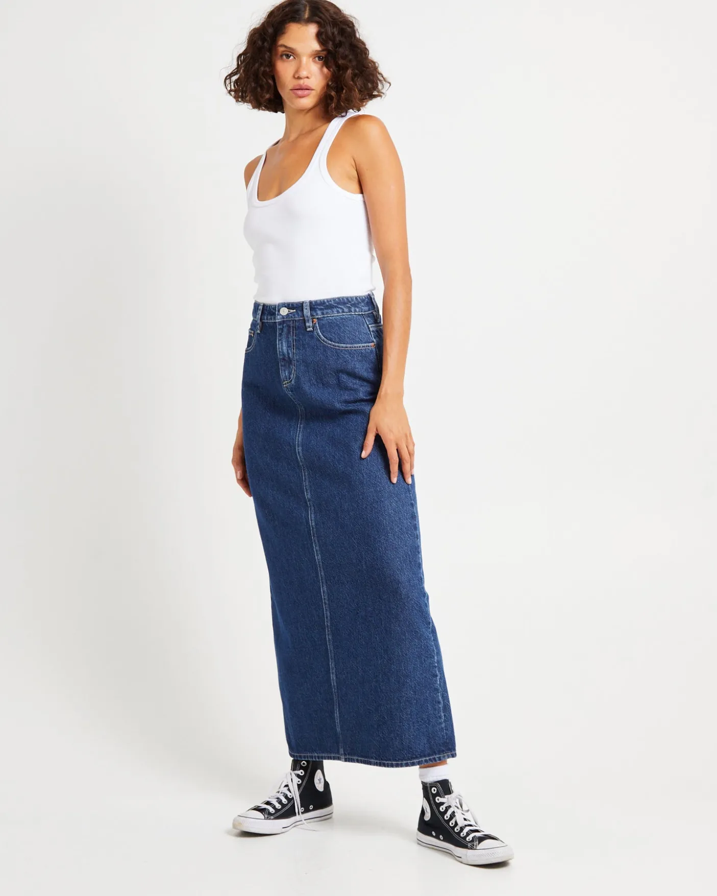 Signature Mid Denim Maxi Skirt Essentials Rinse