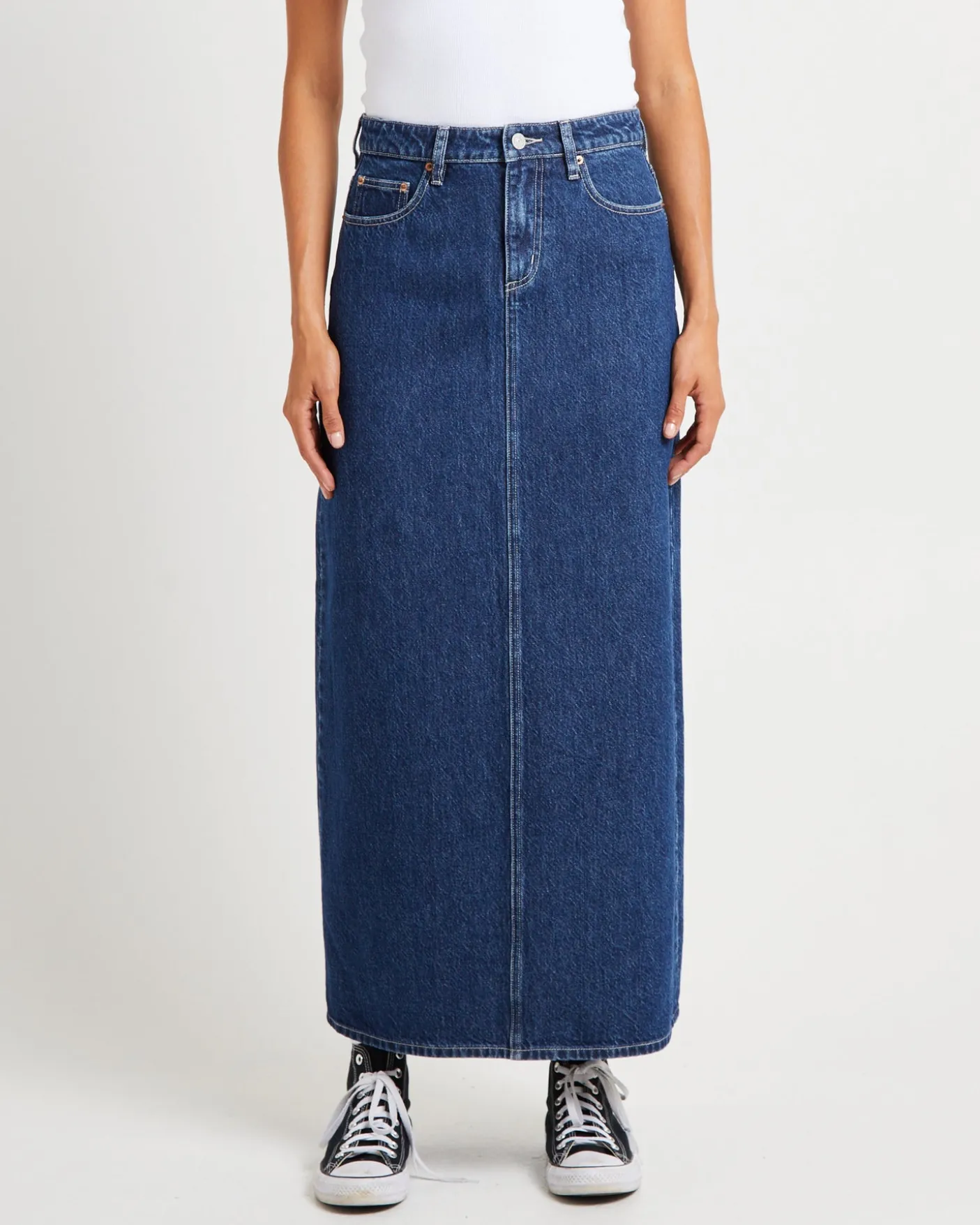 Signature Mid Denim Maxi Skirt Essentials Rinse