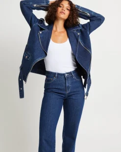 Signature Oversized Biker Denim Jacket Essential Rinse