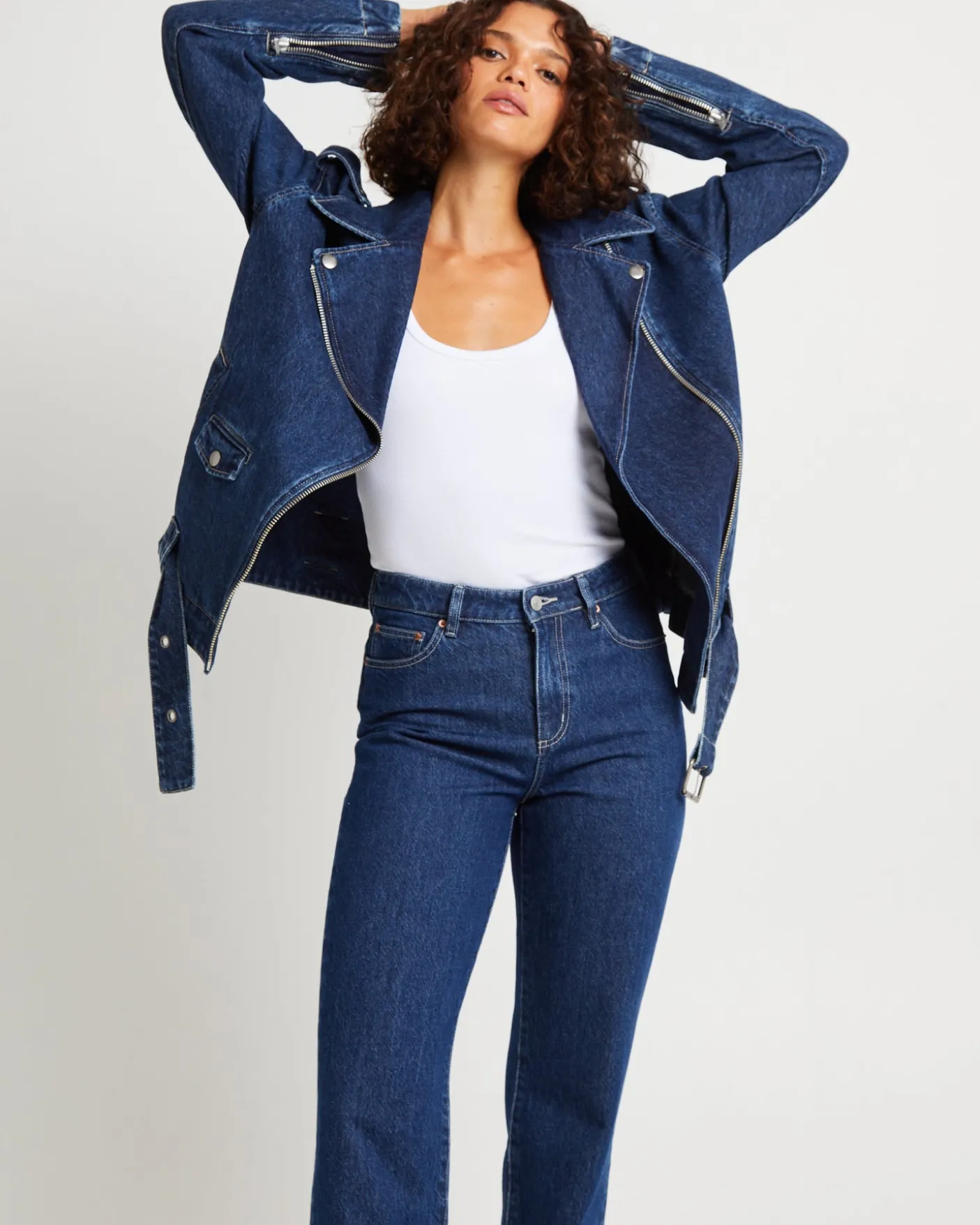 Signature Oversized Biker Denim Jacket Essential Rinse