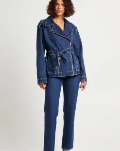 Signature Oversized Biker Denim Jacket Essential Rinse