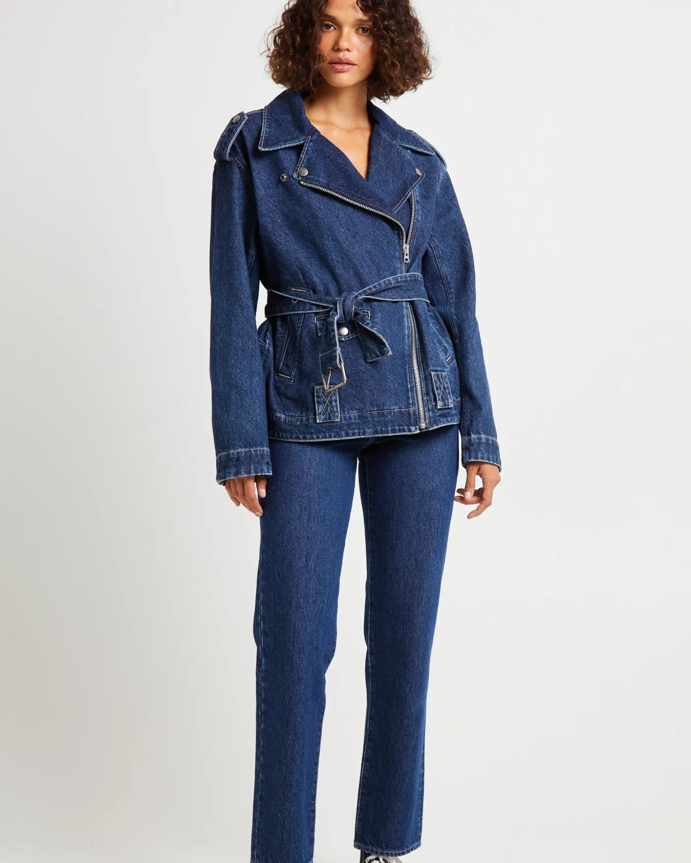 Signature Oversized Biker Denim Jacket Essential Rinse
