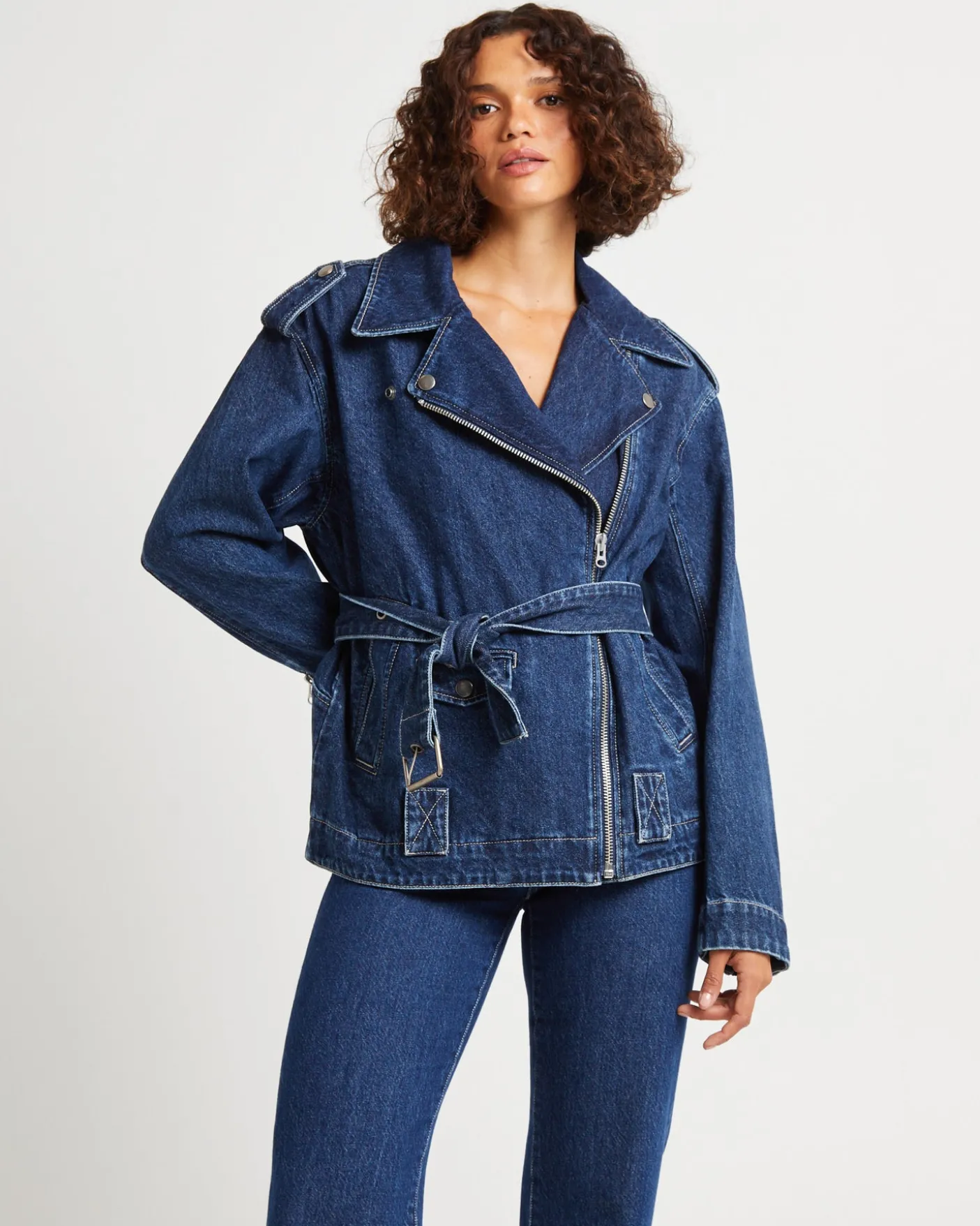 Signature Oversized Biker Denim Jacket Essential Rinse
