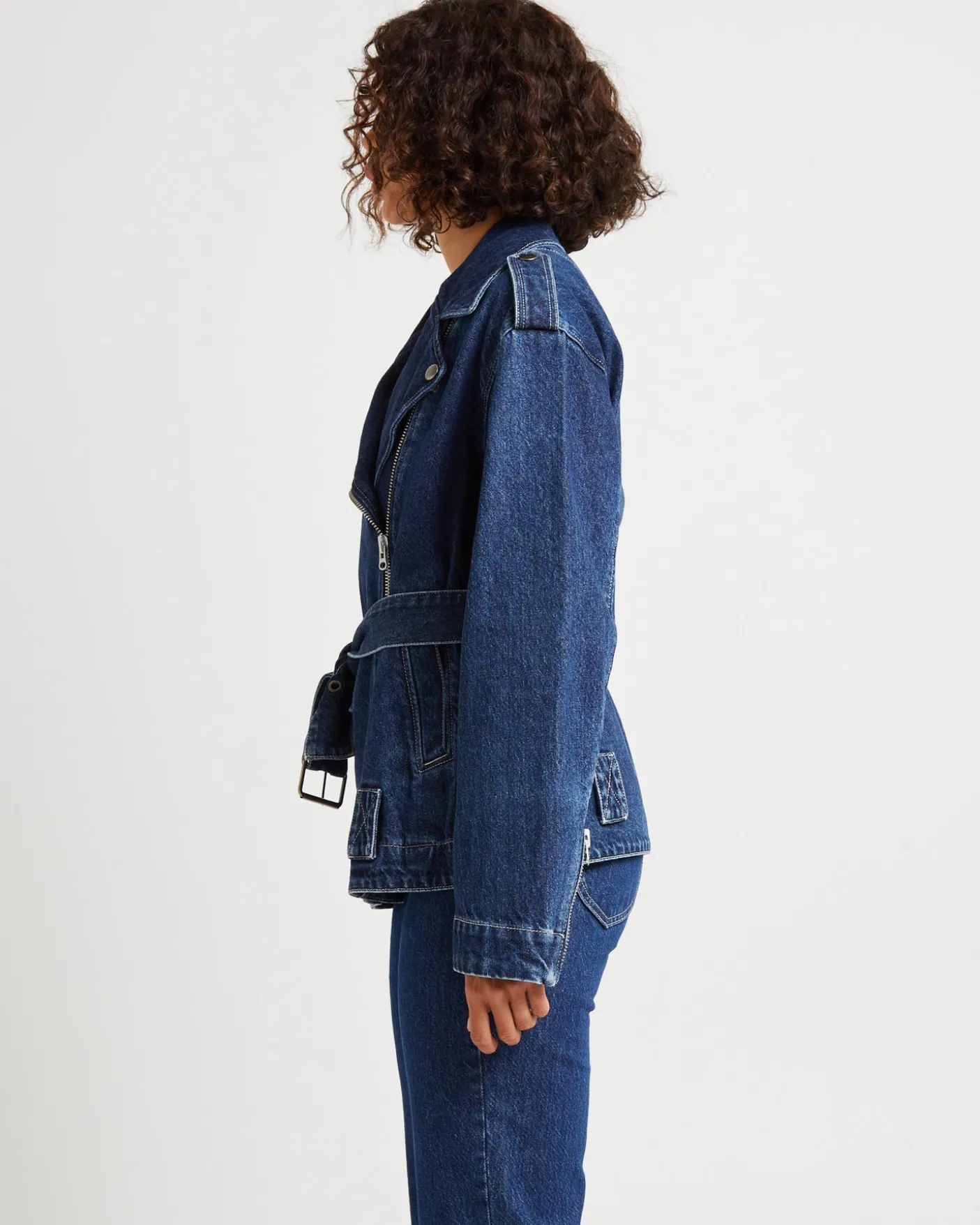 Signature Oversized Biker Denim Jacket Essential Rinse