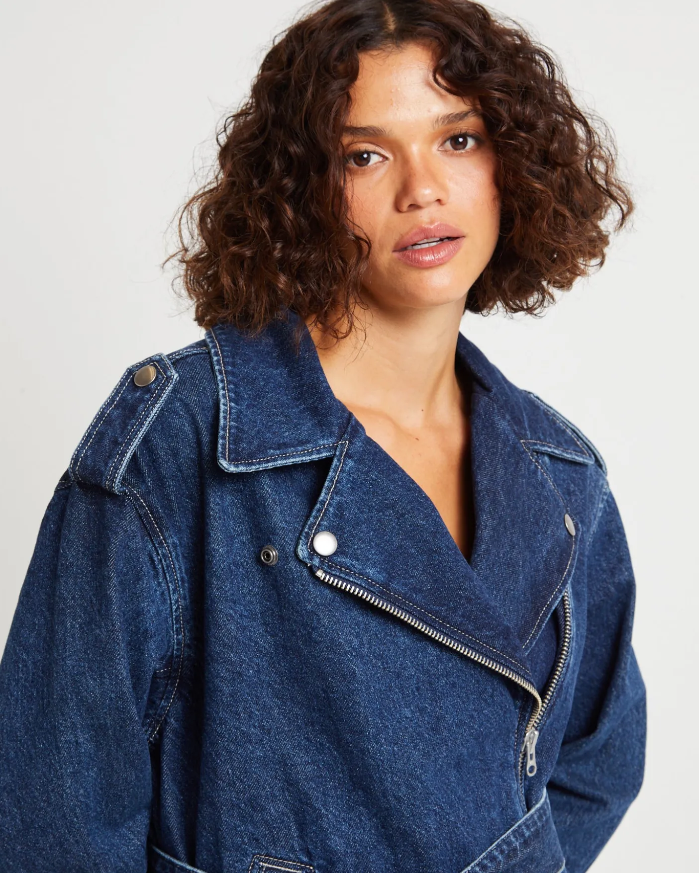 Signature Oversized Biker Denim Jacket Essential Rinse