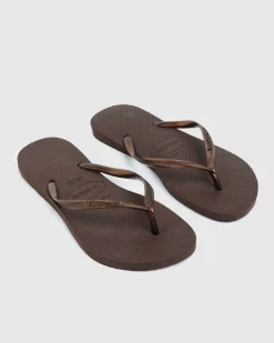Slim Thongs Metallic Dark Brown