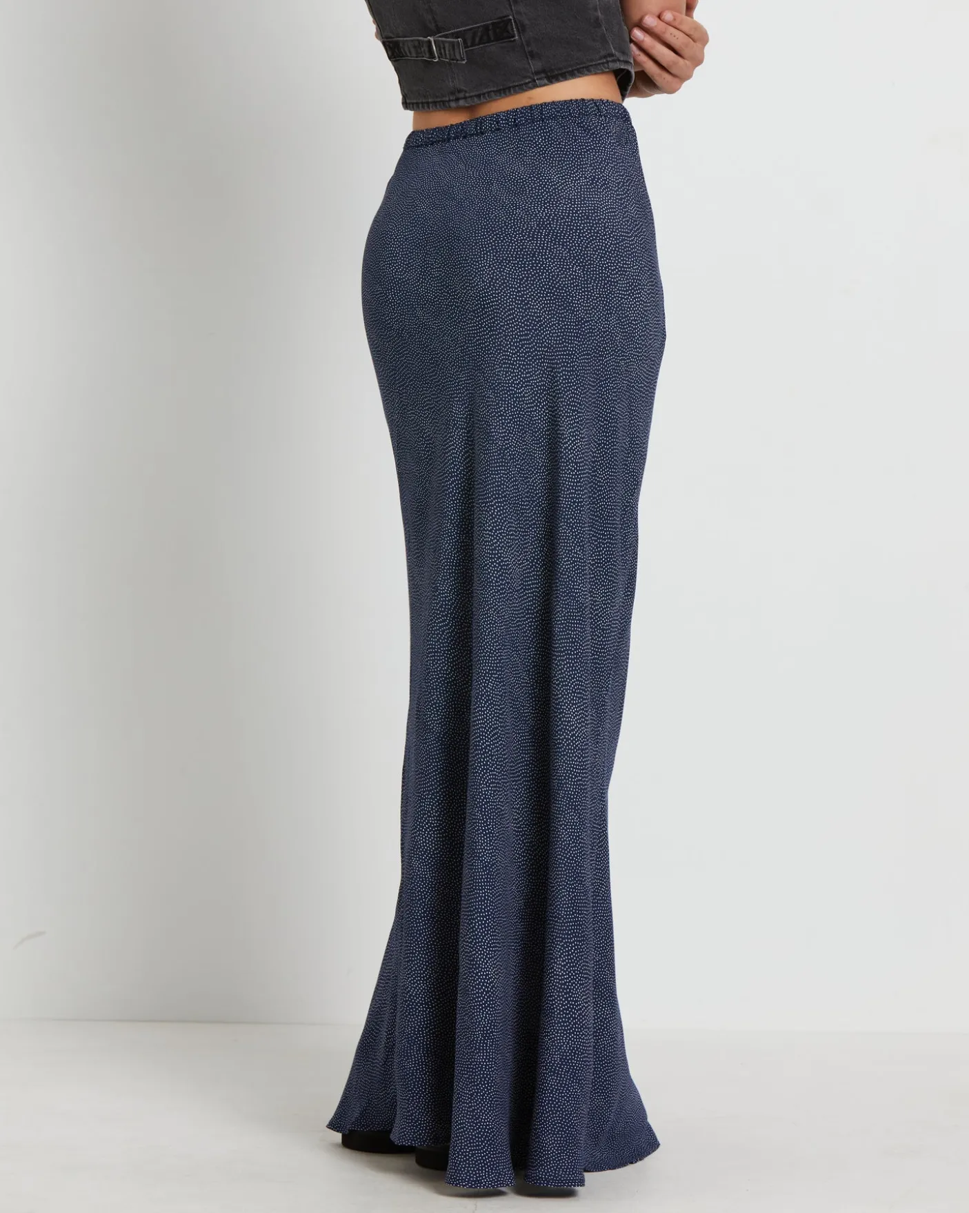 Slip Maxi Skirt in Mini Spot Navy