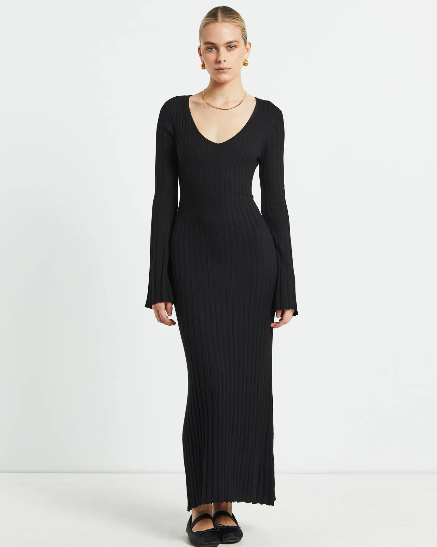 Sophie Long Sleeve Rib Knit Dress Black