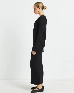 Sophie Long Sleeve Rib Knit Dress Black