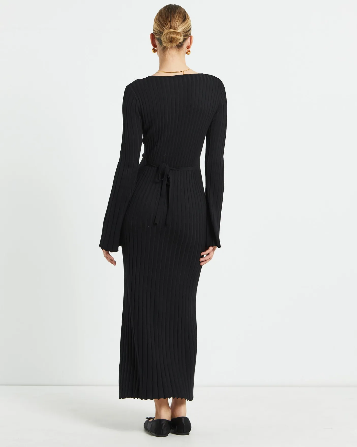 Sophie Long Sleeve Rib Knit Dress Black