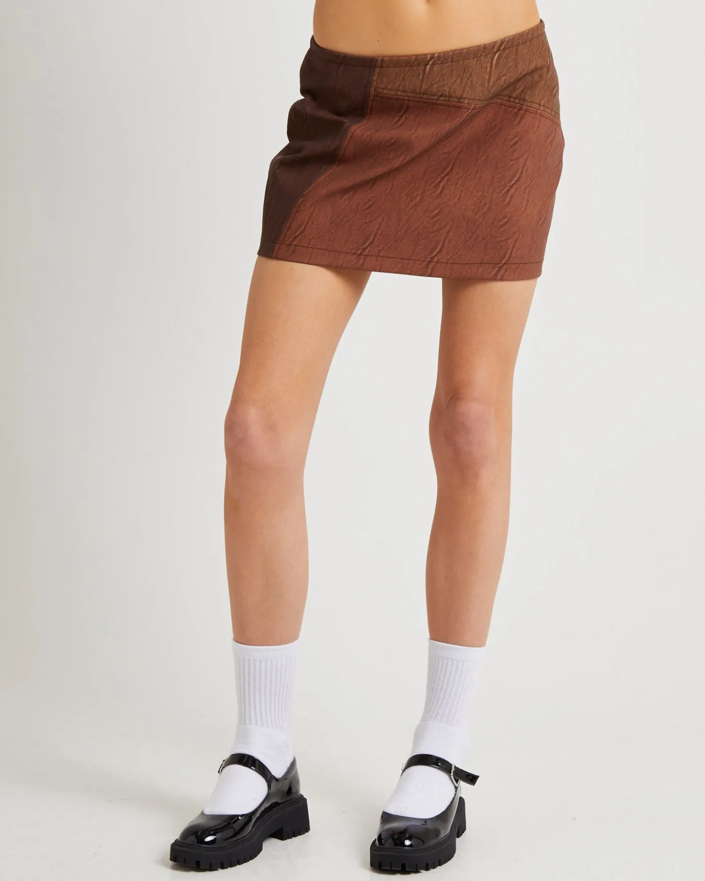 Splice PU Distressed Mini Skirt