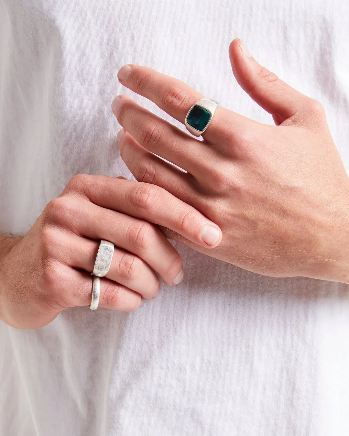 Square Inlay Signet Ring Set