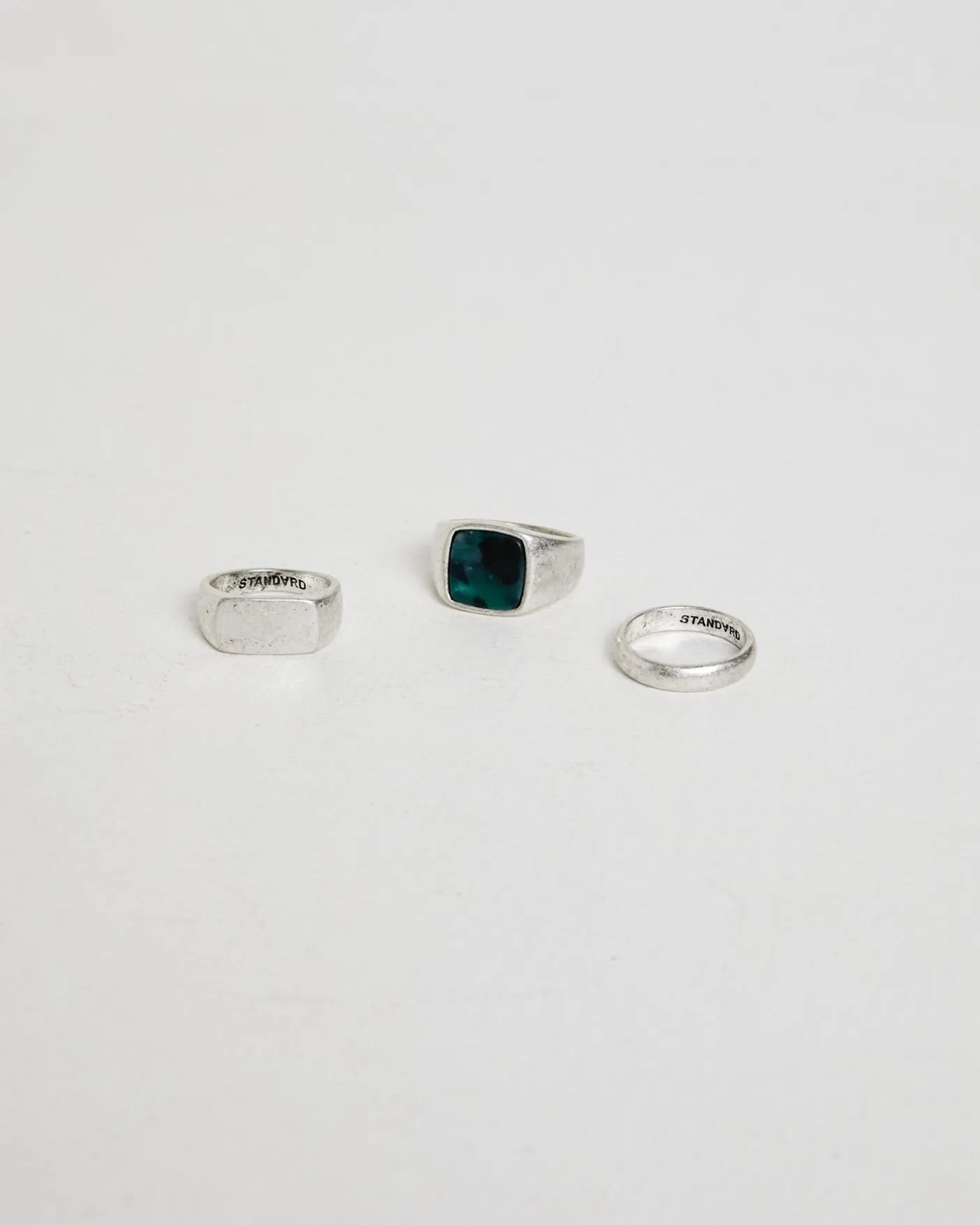 Square Inlay Signet Ring Set