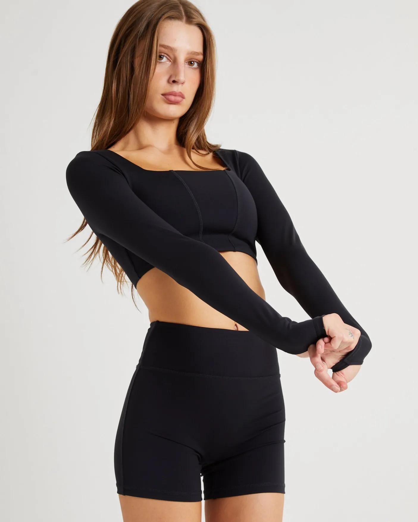 Square Neck Seam Long Sleeve Top