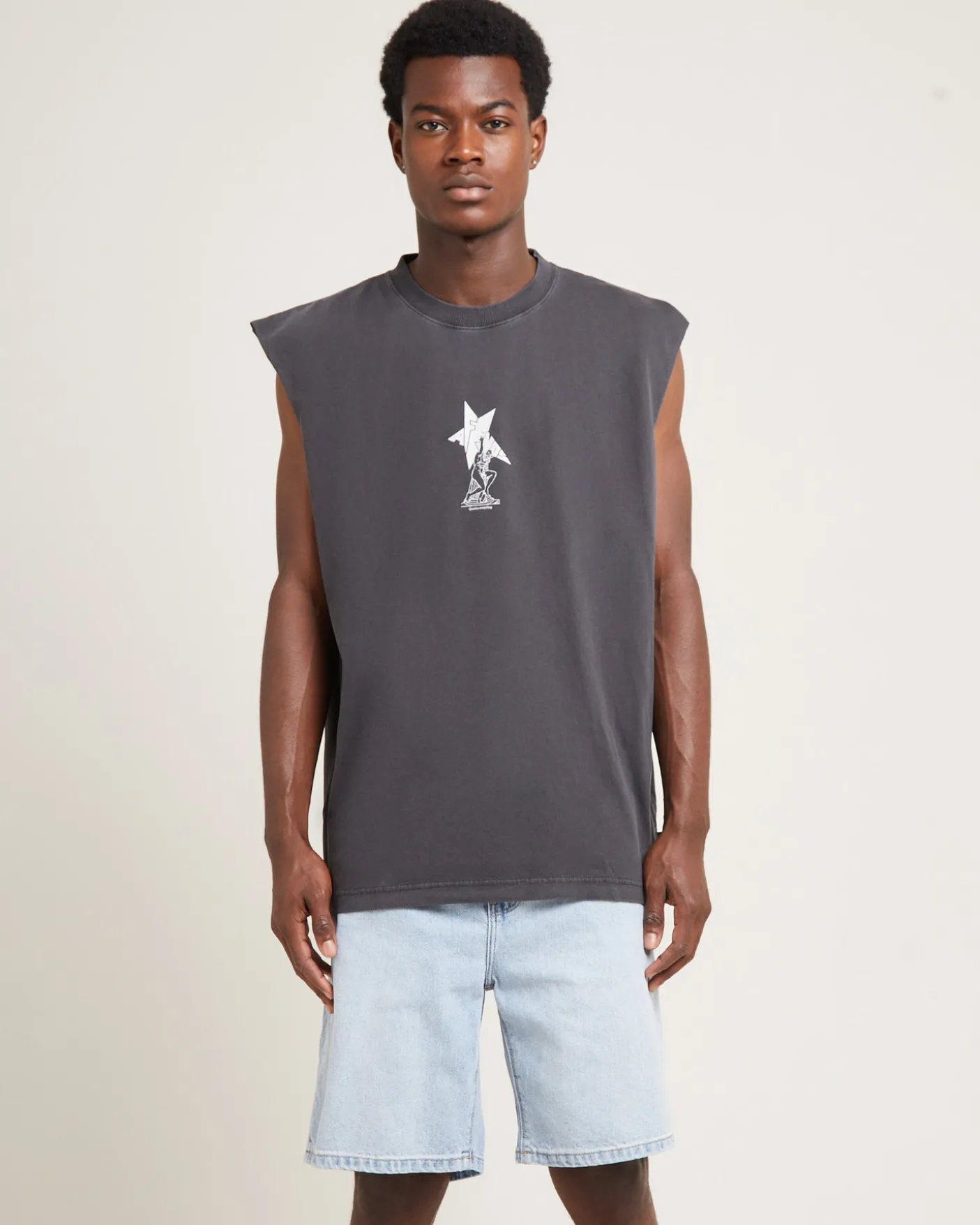 Statue Recycled Sleeveless Tee Stone Black