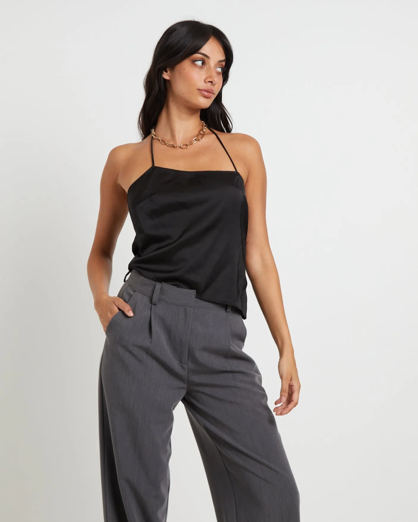 Suki Silky Asymmetric Top in Black