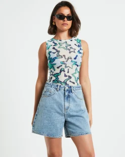 Teagan Print Mesh Tank Top in Assorted