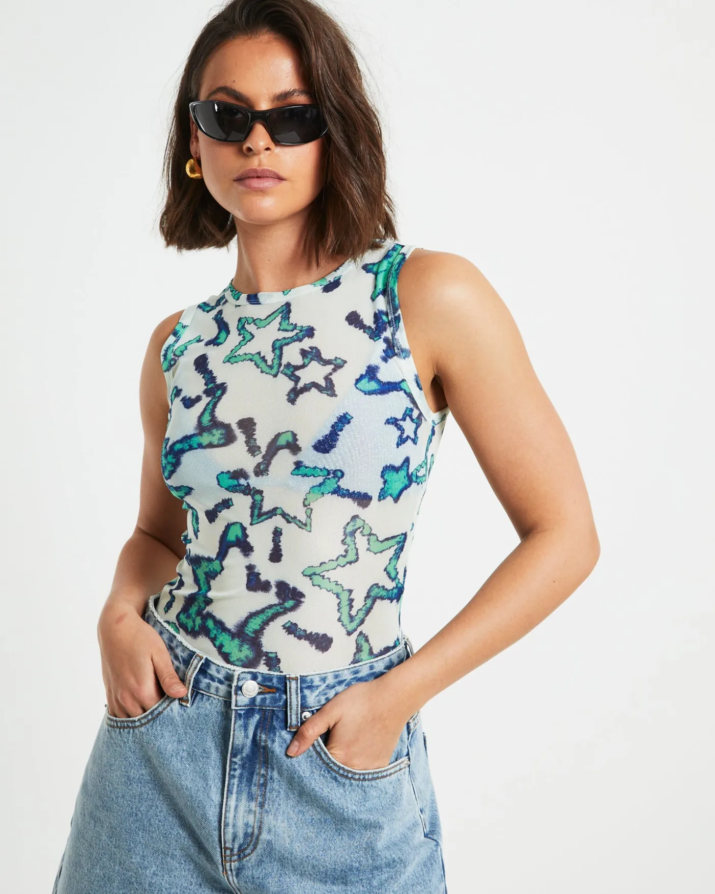 Teagan Print Mesh Tank Top in Assorted