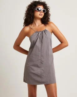 Tech Halter Neck Mini Dress in Peat