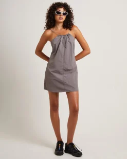Tech Halter Neck Mini Dress in Peat